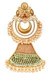 Tizora_Gold Plated Beads, Embroidery Chandbali Danglers _at_Aza_Fashions
