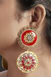 Shop_Tizora_Gold Plated Metallic Thread, Stones Meenakari Kundan Danglers _Online_at_Aza_Fashions