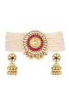 Shop_Tizora_Gold Plated Pearls Kundan Pendant Choker Set _at_Aza_Fashions