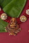Buy_Tizora_Gold Plated Pearls, Stones, Gota Patti Handcrafted Temple Necklace Set _Online_at_Aza_Fashions