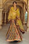 Buy_Swati Vijaivargie_Green Net, Chanderi Silk V Neck Patchwork Lehenga Set _Online_at_Aza_Fashions