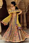 Shop_Swati Vijaivargie_Green Net, Chanderi Silk V Neck Patchwork Lehenga Set _at_Aza_Fashions