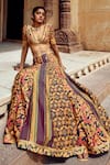 Swati Vijaivargie_Green Net, Chanderi Silk V Neck Patchwork Lehenga Set _Online_at_Aza_Fashions