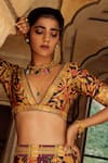 Shop_Swati Vijaivargie_Green Net, Chanderi Silk V Neck Patchwork Lehenga Set _Online_at_Aza_Fashions