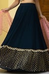 Shop_Basanti - Kapde Aur Koffee_Blue Blouse Raw Silk Embroidered Mirror Halter Tiered Lehenga Set _Online_at_Aza_Fashions