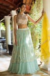 Buy_Basanti - Kapde Aur Koffee_Blue Georgette Embroidery Halter Sequin Embellished Bridal Lehenga Set _at_Aza_Fashions