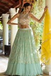 Basanti - Kapde Aur Koffee_Blue Georgette Embroidery Halter Sequin Embellished Bridal Lehenga Set _Online_at_Aza_Fashions