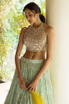 Buy_Basanti - Kapde Aur Koffee_Blue Georgette Embroidery Halter Sequin Embellished Bridal Lehenga Set _Online_at_Aza_Fashions