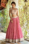 Buy_Basanti - Kapde Aur Koffee_Pink Georgette Embroidery Leaf Neck Printed Lehenga Set _at_Aza_Fashions