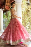 Buy_Basanti - Kapde Aur Koffee_Pink Georgette Embroidery Leaf Neck Printed Lehenga Set _Online_at_Aza_Fashions