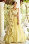 Buy_Basanti - Kapde Aur Koffee_Yellow Georgette Embroidered Thread Work V Neck Floral Lehenga Set _at_Aza_Fashions