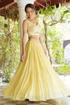 Shop_Basanti - Kapde Aur Koffee_Yellow Georgette Embroidered Thread Work V Neck Floral Lehenga Set _at_Aza_Fashions