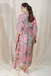 Shop_The Boozy Button_Grey Moroccan Silk Digital V Neck Unconditional Kaftan  _at_Aza_Fashions