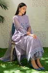 Buy_NAAZ BY NOOR_Purple Chanderi Embroidered 3d Applique Stand Collar Kurta Palazzo Set _Online_at_Aza_Fashions