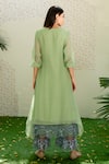 Shop_NAAZ BY NOOR_Green Chanderi Embroidered Thread Work Round Asymmetric Kurta And Palazzo Set _at_Aza_Fashions