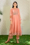 Buy_NAAZ BY NOOR_Pink Chanderi Embroidered 3d Applique Boat Neck Kurta And Palazzo Set _at_Aza_Fashions