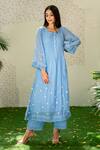 Buy_NAAZ BY NOOR_Blue Chanderi Embroidered 3d Applique Round Kurta And Palazzo Set _at_Aza_Fashions