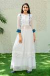 Naaz By Noor_White Cotton, Organza, Chanderi Thread Work High Neck Scallop Hem Kurta Set _Online_at_Aza_Fashions