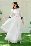 Buy_Naaz By Noor_White Cotton, Organza, Chanderi Thread Work High Neck Scallop Hem Kurta Set _Online_at_Aza_Fashions
