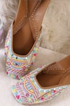 Buy_Jutti Express_White Embroidered Geometric Juttis _at_Aza_Fashions