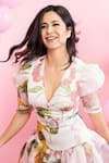 Buy_Gauri & Nainika_Pink Organza Floral Print Layered Dress_at_Aza_Fashions