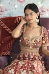 Shop_Aariyana Couture_Red Lehenga Modal Satin Blouse Floral Embroidered Bridal Set _at_Aza_Fashions