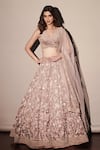 Buy_Mishru_Pink Organza Embroidered V Neck Lehenga Set _at_Aza_Fashions