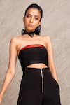 Buy_Chillosophy_Black European Crepe Lining Satin Textured Bandeau Crop Top  _at_Aza_Fashions