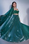 Buy_Premya By Manishii_Green Blouse Net (lining Butter Crepe) Lehenga Sequin Pleated Dupatta Set _at_Aza_Fashions