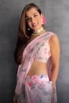 Shop_Archana Kochhar_Pink Georgette Floral Motifs V Neck Paradise Printed Palazzo Saree With Blouse _at_Aza_Fashions