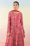 Shop_Basanti - Kapde Aur Koffee_Pink Georgette Embroidered Floral Boat Print Anarkali With Dupatta _Online_at_Aza_Fashions