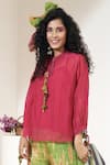 Buy_Capisvirleo_Red Chanderi Silk Band Elderflower Fizz Top  _at_Aza_Fashions