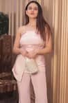 Shop_Jade By Ashima_Pink Crepe Bandeau Top And Pant Set _at_Aza_Fashions