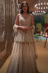 Shop_Abhinav Mishra_Beige Lehenga Monga Embroidered Resham Leaf Neck Peplum Top And Set _at_Aza_Fashions