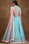 Shop_Aariyana Couture_Blue Dupion Leaf Neck Embroidered Bridal Lehenga Set _at_Aza_Fashions