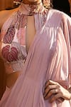 Seeaash_Pink Georgette Pre-draped Printed Ruffle Saree With Blouse_at_Aza_Fashions