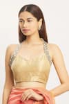 Buy_Nazaakat by Samara Singh_Gold Silk Halter-neck Blouse_at_Aza_Fashions