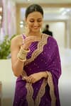 Shop_Kavitha Gutta_Purple Crepe Embroidered Floral Round Gia Saree With Blouse_at_Aza_Fashions