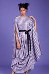 Buy_MATI_Purple Cotton Striped Cowl Dress_at_Aza_Fashions