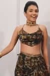 Shop_PUNIT BALANA_Green Silk Satin Printed Vegetable Hand Block Cowl Skirt Set For Women_at_Aza_Fashions