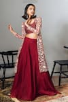 Buy_Mishru_Red Net Embroidery Thread Round Jacket Lehenga Set _at_Aza_Fashions