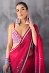 Shop_Isha Gupta Tayal_Pink Organza Printed Floral V Neck Saree With Blouse _at_Aza_Fashions