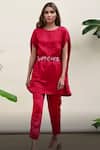 Shop_Kanelle_Red Linen Satin June Narrow Fit Trousers _at_Aza_Fashions