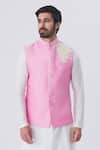 Buy_Gaurav Katta_Pink Cotton Silk Embroidered Nehru Jacket _at_Aza_Fashions