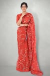 Buy_I Am Design_Red Silk Organza Aari Crew Neck Embroidered Saree _at_Aza_Fashions