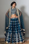 Buy_Mishru_Blue Chanderi Embroidery Cut Dana Round Zardozi Lehenga Set _at_Aza_Fashions