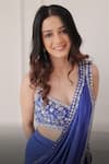 Shop_Label Sanya Gulati_Blue Georgette Lining Shantoon Sequins, Cutdana Pre-draped Saree With Blouse _at_Aza_Fashions