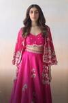 Aman Takyar_Pink Dupion Silk Embroidery Sequin Cape Open Lehenga Set  _at_Aza_Fashions