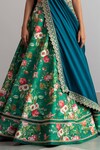 Anushree Reddy_Green Raw Silk Bebak Floral Print Lehenga Set_at_Aza_Fashions