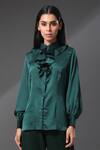 Buy_Zeefaa_Green Silk Collared Neck Ruffle Shirt_at_Aza_Fashions